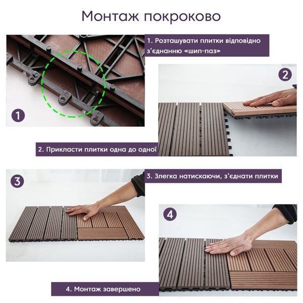 Композитная плитка WPC (ДПК) 30x30x2 см, венге для пола террас беседок садовых дорожек балконов BS-00001709 фото