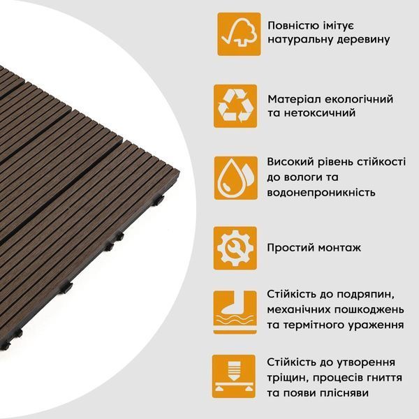 Композитная плитка WPC (ДПК) 30x30x2 см, венге для пола террас беседок садовых дорожек балконов BS-00001709 фото