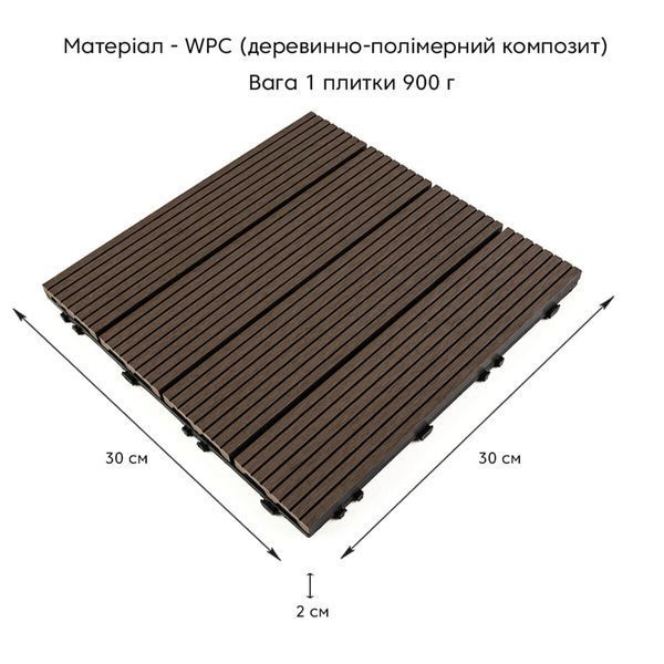 Композитная плитка WPC (ДПК) 30x30x2 см, венге для пола террас беседок садовых дорожек балконов BS-00001709 фото