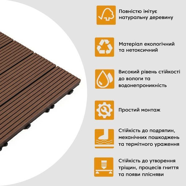 Композитна плитка WPC каштан 30*30CM*2СM підлогова для тераси та вулиці BS-00001710 фото