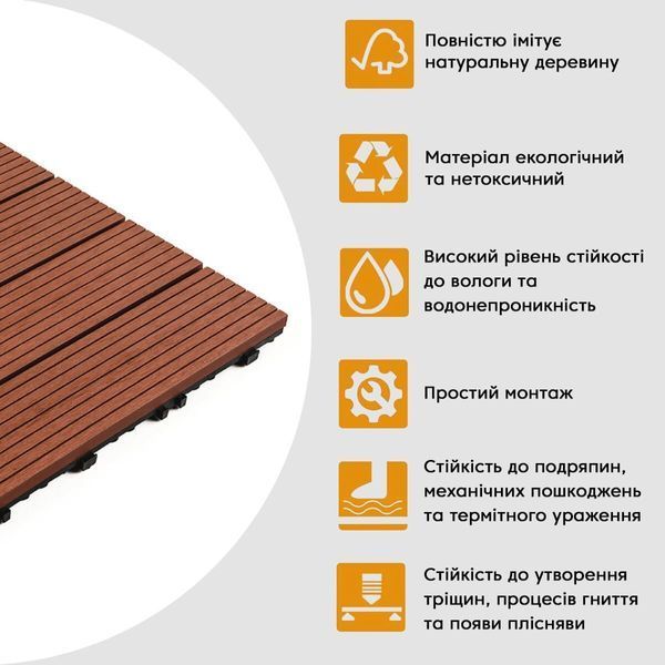 Композитна плитка WPC (ДПК) тик 30*30CM*2СM для підлоги терас альтанок садових доріжок бесідок балконів BS-00001712 фото