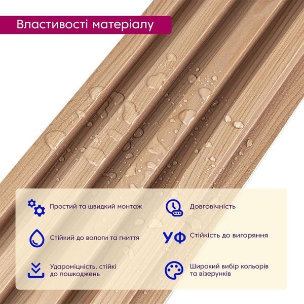 Декоративная стеновая рейка (бафель) интерьерная WPC для комнат кухни гостиной офисов 3000*160*23мм BS-00001857 фото