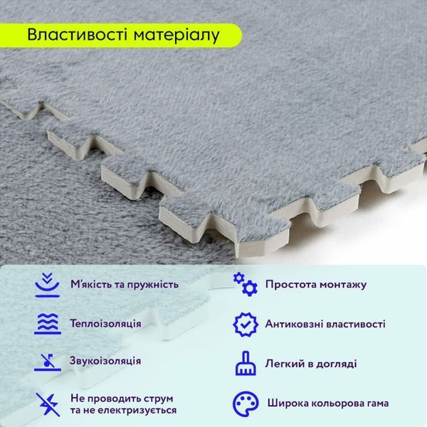 Пол пазл пазл плюшевый коврик EVA СВЕТ-СЕРЫЙ 60*60*1 см модульный мягкий пушистый ворсистый в игровую детскую комнату BS-00002081 фото