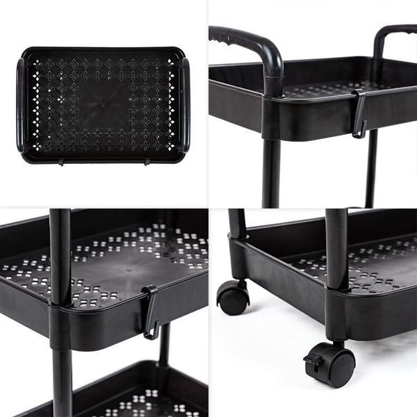 Етажерка мобільна триярусна універсальна пластикова чорна 41*25*72 сантиметрів BS-00002107 фото