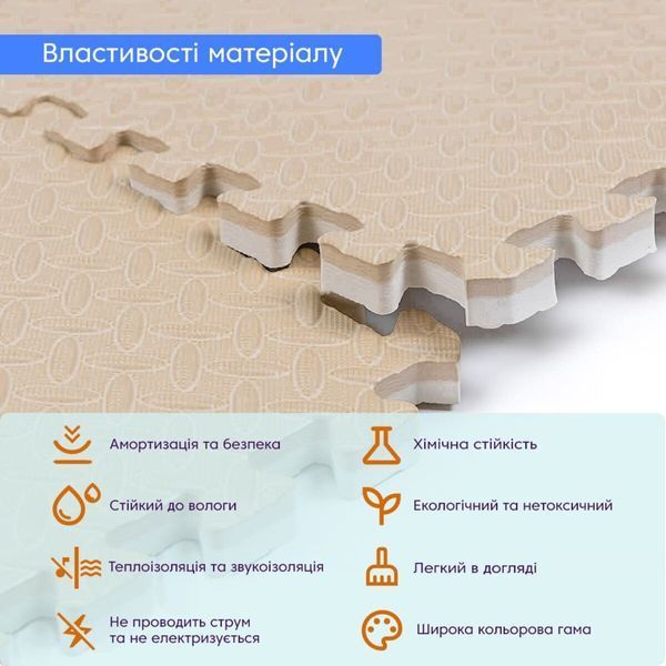 Підлога-пазл М&rsquo;який килимок EVA збірний WHITE+BEIGE 60*60cm*2cm для житлових кімнат, ігрових, спортзалу BS-00001846 фото