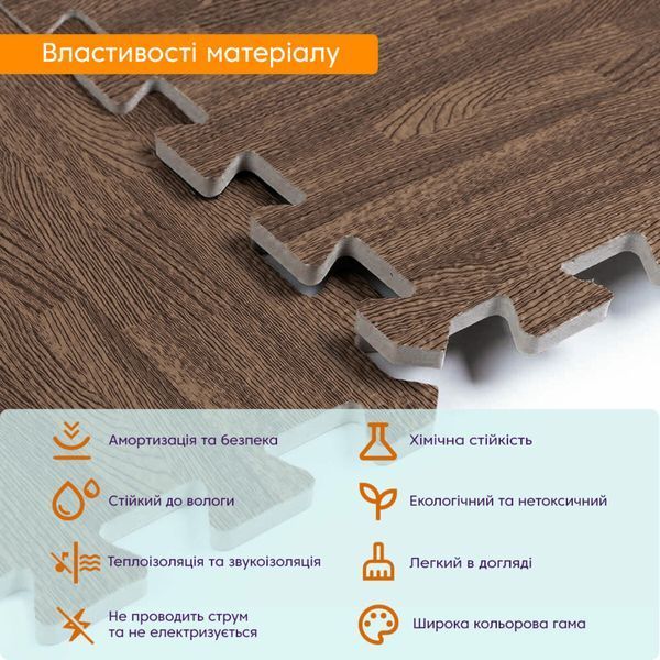 Пол-пазл Мягкий коврик EVA сборный 600x600x10мм коричневое дерево для жилых комнат, игровых, спортзал BS-00000204 фото