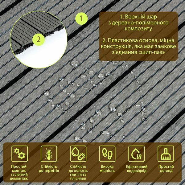 Композитна плитка ДПК 600х300х23 мм підлогова для тераси та вулиці BS-00003288 фото
