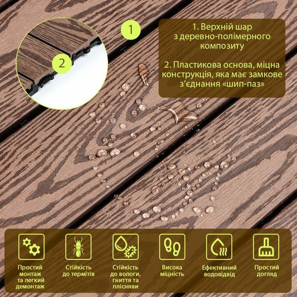 Композитна плитка ДПК 600х300х23 мм підлогова для тераси та вулиці BS-00003290 фото