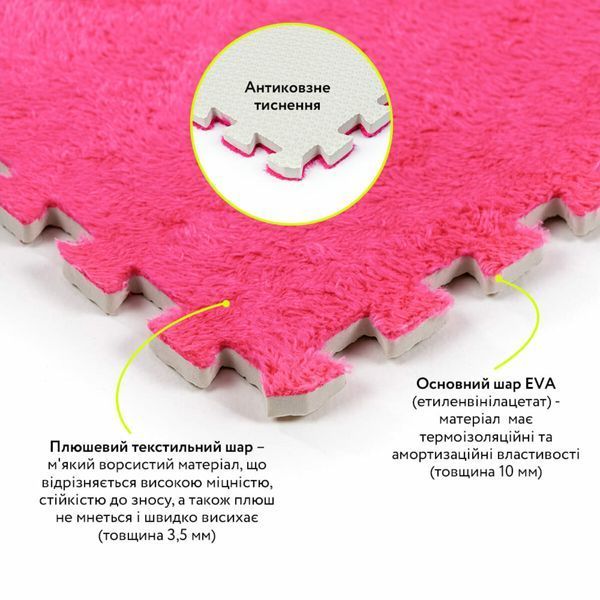Пол пазл плюшевый коврик eva Розовый 60*60*1 см модульный мягкий пушистый ворсистый в игровую детскую комнату BS-00002093 фото