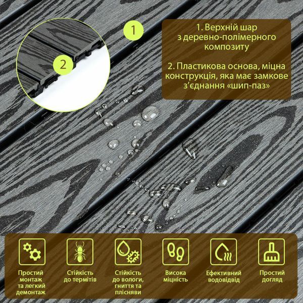 Композитна плитка ДПК 600х300х23 мм підлогова для тераси та вулиці BS-00003293 фото
